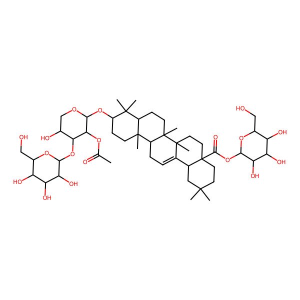 2D Structure of [3,4,5-Trihydroxy-6-(hydroxymethyl)oxan-2-yl] 10-[3-acetyloxy-5-hydroxy-4-[3,4,5-trihydroxy-6-(hydroxymethyl)oxan-2-yl]oxyoxan-2-yl]oxy-2,2,6a,6b,9,9,12a-heptamethyl-1,3,4,5,6,6a,7,8,8a,10,11,12,13,14b-tetradecahydropicene-4a-carboxylate