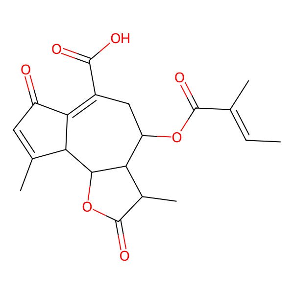 2D Structure of (3R,3aR,4R,9aS,9bR)-3,9-dimethyl-4-(2-methylbut-2-enoyloxy)-2,7-dioxo-3,3a,4,5,9a,9b-hexahydroazuleno[4,5-b]furan-6-carboxylic acid