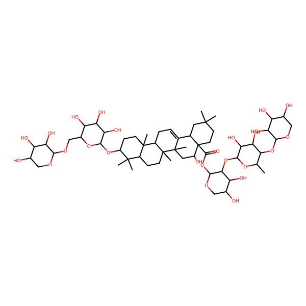 2D Structure of [(2S,3R,4S,5S)-3-[(2S,3R,4S,5R,6S)-3,4-dihydroxy-6-methyl-5-[(2S,3R,4S,5R)-3,4,5-trihydroxyoxan-2-yl]oxyoxan-2-yl]oxy-4,5-dihydroxyoxan-2-yl] (4aR,5R,6aR,6aS,6bR,8aR,10S,12aR,14bS)-5-hydroxy-2,2,6a,6b,9,9,12a-heptamethyl-10-[(2R,3R,4S,5S,6R)-3,4,5-trihydroxy-6-[[(2S,3R,4S,5S)-3,4,5-trihydroxyoxan-2-yl]oxymethyl]oxan-2-yl]oxy-1,3,4,5,6,6a,7,8,8a,10,11,12,13,14b-tetradecahydropicene-4a-carboxylate