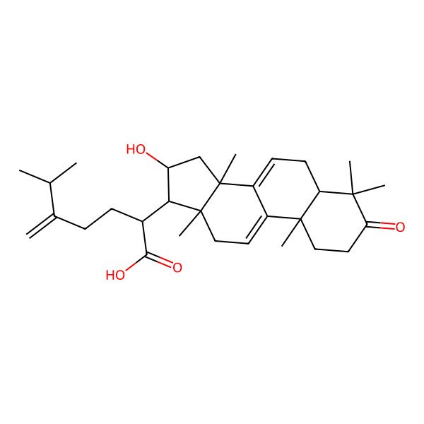 2D Structure of (2R)-2-[(10S,13R,14R,16R,17R)-16-hydroxy-4,4,10,13,14-pentamethyl-3-oxo-1,2,5,6,12,15,16,17-octahydrocyclopenta[a]phenanthren-17-yl]-6-methyl-5-methylideneheptanoic acid