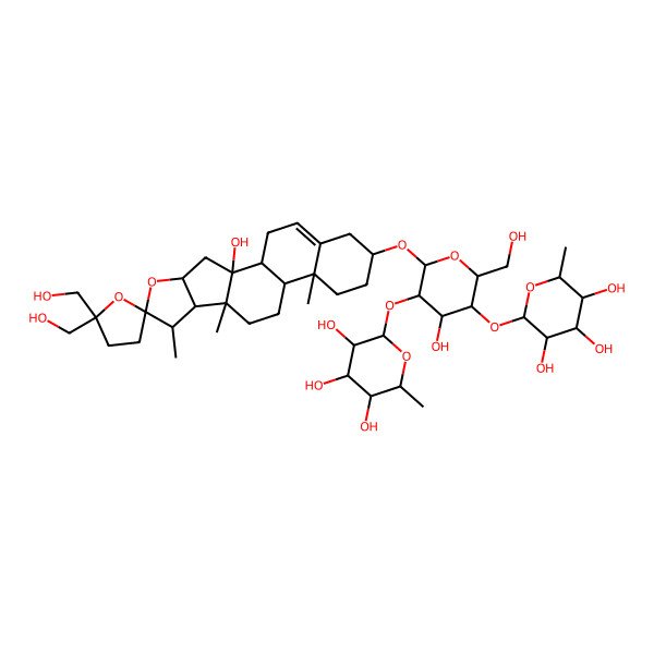 2D Structure of (2S,3R,4R,5R,6S)-2-[(2R,3S,4S,5R,6R)-4-hydroxy-6-[(1R,2R,4S,6S,7S,8R,9R,12S,13R,16S)-2-hydroxy-5',5'-bis(hydroxymethyl)-7,9,13-trimethylspiro[5-oxapentacyclo[10.8.0.02,9.04,8.013,18]icos-18-ene-6,2'-oxolane]-16-yl]oxy-2-(hydroxymethyl)-5-[(2S,3R,4R,5R,6S)-3,4,5-trihydroxy-6-methyloxan-2-yl]oxyoxan-3-yl]oxy-6-methyloxane-3,4,5-triol