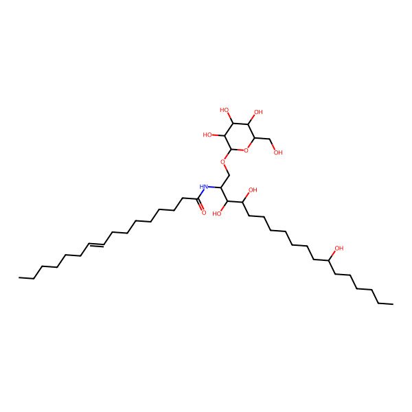 2D Structure of (E)-N-[(2R,3S,4R,12R)-3,4,12-trihydroxy-1-[(2R,3R,4S,5S,6R)-3,4,5-trihydroxy-6-(hydroxymethyl)oxan-2-yl]oxyoctadecan-2-yl]hexadec-9-enamide