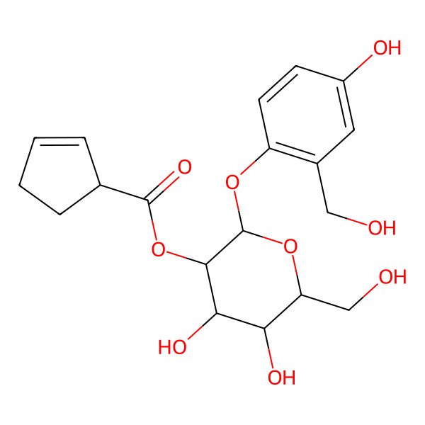 2D Structure of [4,5-Dihydroxy-2-[4-hydroxy-2-(hydroxymethyl)phenoxy]-6-(hydroxymethyl)oxan-3-yl] cyclopent-2-ene-1-carboxylate