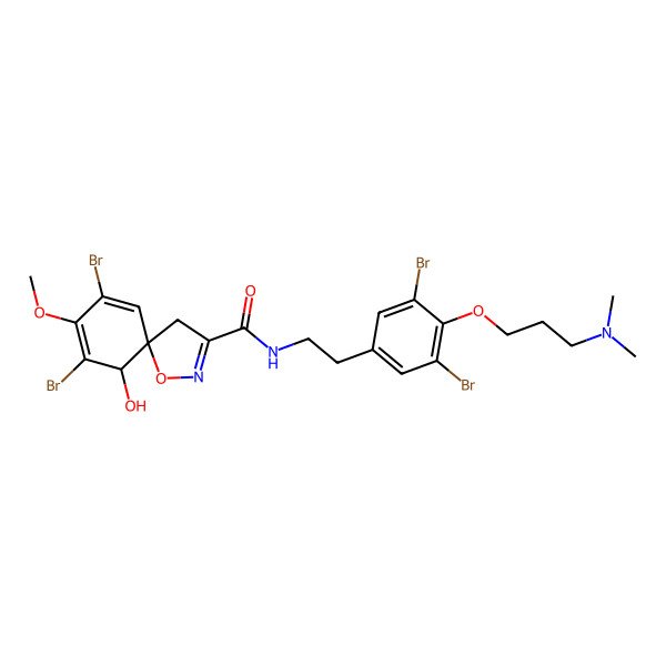 2D Structure of 7,9-dibromo-N-[2-[3,5-dibromo-4-[3-(dimethylamino)propoxy]phenyl]ethyl]-6-hydroxy-8-methoxy-1-oxa-2-azaspiro[4.5]deca-2,7,9-triene-3-carboxamide