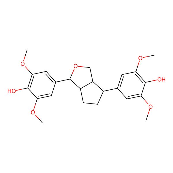 2D Structure of 4-[3-(4-hydroxy-3,5-dimethoxyphenyl)-3,3a,4,5,6,6a-hexahydro-1H-cyclopenta[c]furan-6-yl]-2,6-dimethoxyphenol
