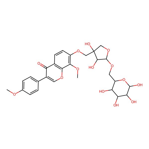 2D Structure of 7-[[(3R,4R,5R)-3,4-dihydroxy-5-[[(2R,3S,4S,5R,6R)-3,4,5,6-tetrahydroxyoxan-2-yl]methoxy]oxolan-3-yl]methoxy]-8-methoxy-3-(4-methoxyphenyl)chromen-4-one