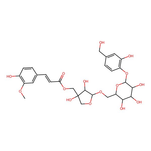 2D Structure of [3,4-Dihydroxy-5-[[3,4,5-trihydroxy-6-[2-hydroxy-4-(hydroxymethyl)phenoxy]oxan-2-yl]methoxy]oxolan-3-yl]methyl 3-(4-hydroxy-3-methoxyphenyl)prop-2-enoate