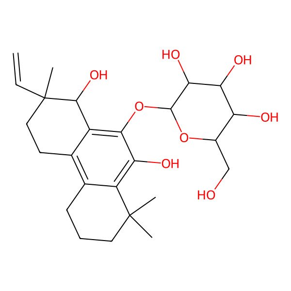 2D Structure of 2-[(7-Ethenyl-8,10-dihydroxy-1,1,7-trimethyl-2,3,4,5,6,8-hexahydrophenanthren-9-yl)oxy]-6-(hydroxymethyl)oxane-3,4,5-triol