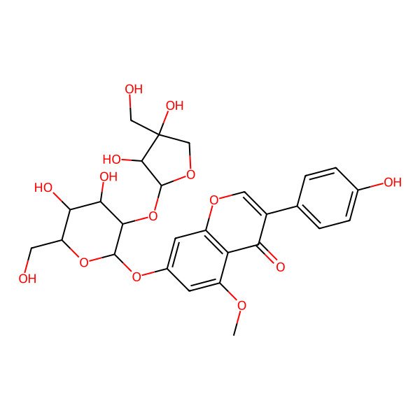 2D Structure of 7-[(2S,3R,4S,5S,6R)-3-[(2S,3R,4R)-3,4-dihydroxy-4-(hydroxymethyl)oxolan-2-yl]oxy-4,5-dihydroxy-6-(hydroxymethyl)oxan-2-yl]oxy-3-(4-hydroxyphenyl)-5-methoxychromen-4-one