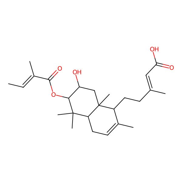 2D Structure of (Z)-5-[(1S,4aR,6S,7R,8aR)-7-hydroxy-2,5,5,8a-tetramethyl-6-[(Z)-2-methylbut-2-enoyl]oxy-1,4,4a,6,7,8-hexahydronaphthalen-1-yl]-3-methylpent-2-enoic acid