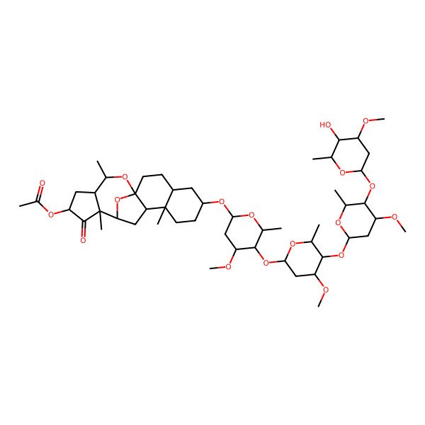 2D Structure of [6-[5-[5-[5-(5-Hydroxy-4-methoxy-6-methyloxan-2-yl)oxy-4-methoxy-6-methyloxan-2-yl]oxy-4-methoxy-6-methyloxan-2-yl]oxy-4-methoxy-6-methyloxan-2-yl]oxy-9,13,18-trimethyl-14-oxo-19,20-dioxapentacyclo[10.7.1.01,10.04,9.013,17]icosan-15-yl] acetate