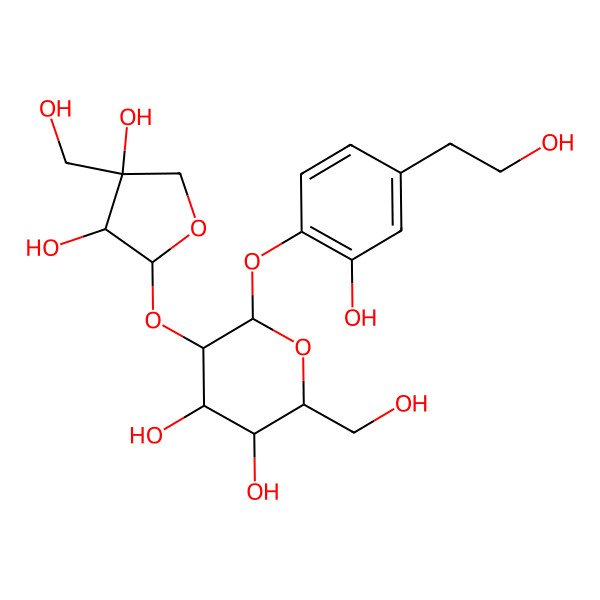 2D Structure of (2R,3S,4S,5R,6S)-5-[(2S,3R,4R)-3,4-dihydroxy-4-(hydroxymethyl)oxolan-2-yl]oxy-6-[2-hydroxy-4-(2-hydroxyethyl)phenoxy]-2-(hydroxymethyl)oxane-3,4-diol