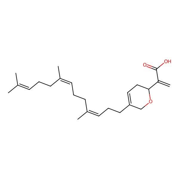 2D Structure of 2-[(2R)-5-[(3E,7E)-4,8,12-trimethyltrideca-3,7,11-trienyl]-3,6-dihydro-2H-pyran-2-yl]prop-2-enoic acid
