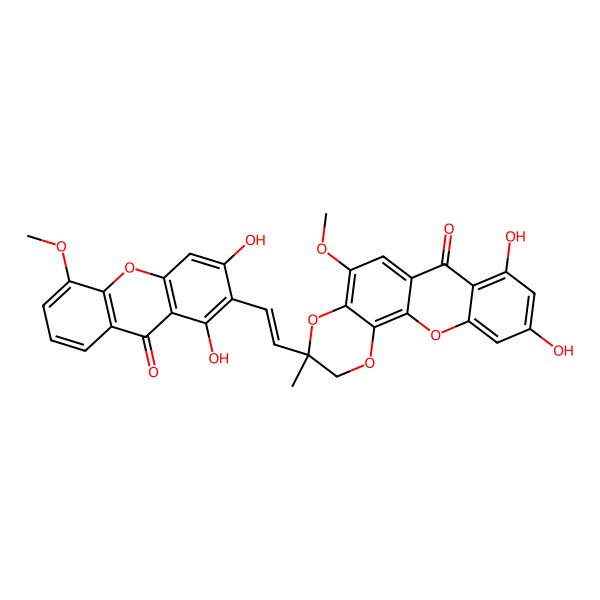 2D Structure of 3-[2-(1,3-dihydroxy-5-methoxy-9-oxoxanthen-2-yl)ethenyl]-8,10-dihydroxy-5-methoxy-3-methyl-2H-[1,4]dioxino[2,3-c]xanthen-7-one