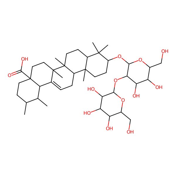 2D Structure of 10-[4,5-dihydroxy-6-(hydroxymethyl)-3-[3,4,5-trihydroxy-6-(hydroxymethyl)oxan-2-yl]oxyoxan-2-yl]oxy-1,2,6a,6b,9,9,12a-heptamethyl-2,3,4,5,6,6a,7,8,8a,10,11,12,13,14b-tetradecahydro-1H-picene-4a-carboxylic acid