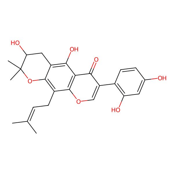2D Structure of 7-(2,4-Dihydroxyphenyl)-3,5-dihydroxy-2,2-dimethyl-10-(3-methylbut-2-enyl)-3,4-dihydropyrano[3,2-g]chromen-6-one