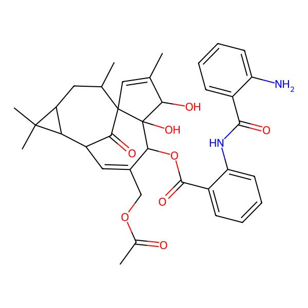 2D Structure of [(1S,4S,5R,6R,9S,10R,12R,14R)-7-(acetyloxymethyl)-4,5-dihydroxy-3,11,11,14-tetramethyl-15-oxo-6-tetracyclo[7.5.1.01,5.010,12]pentadeca-2,7-dienyl] 2-[(2-aminobenzoyl)amino]benzoate