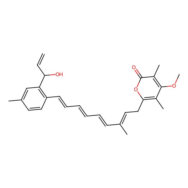 2D Structure of 6-[9-[2-(1-Hydroxyprop-2-enyl)-4-methylphenyl]-3-methylnona-2,4,6,8-tetraenyl]-4-methoxy-3,5-dimethylpyran-2-one