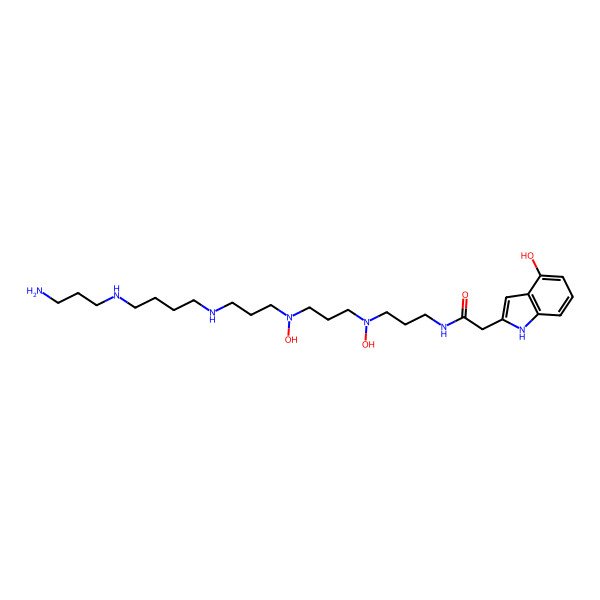 2D Structure of N-[3-[3-[3-[4-(3-aminopropylamino)butylamino]propyl-hydroxyamino]propyl-hydroxyamino]propyl]-2-(4-hydroxy-1H-indol-2-yl)acetamide