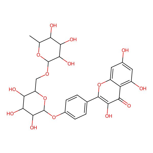 2D Structure of 3,5,7-Trihydroxy-2-[4-[3,4,5-trihydroxy-6-[(3,4,5-trihydroxy-6-methyloxan-2-yl)oxymethyl]oxan-2-yl]oxyphenyl]chromen-4-one