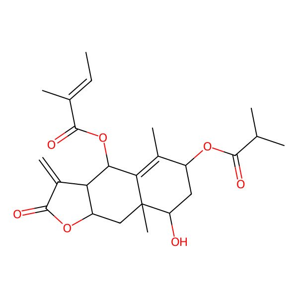 2D Structure of [8-hydroxy-5,8a-dimethyl-3-methylidene-6-(2-methylpropanoyloxy)-2-oxo-4,6,7,8,9,9a-hexahydro-3aH-benzo[f][1]benzofuran-4-yl] 2-methylbut-2-enoate