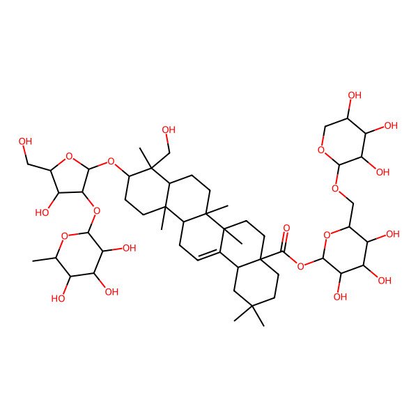 2D Structure of [(2S,3R,4S,5S,6R)-3,4,5-trihydroxy-6-[[(2S,3R,4S,5R)-3,4,5-trihydroxyoxan-2-yl]oxymethyl]oxan-2-yl] (4aS,6aR,6aS,6bR,8aR,9R,10S,12aR,14bS)-10-[(2R,3R,4S,5S)-4-hydroxy-5-(hydroxymethyl)-3-[(2S,3R,4R,5R,6S)-3,4,5-trihydroxy-6-methyloxan-2-yl]oxyoxolan-2-yl]oxy-9-(hydroxymethyl)-2,2,6a,6b,9,12a-hexamethyl-1,3,4,5,6,6a,7,8,8a,10,11,12,13,14b-tetradecahydropicene-4a-carboxylate