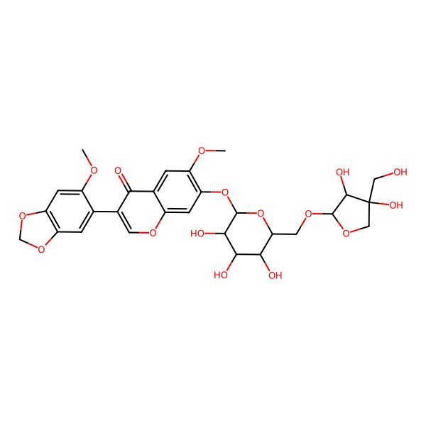 2D Structure of 7-[6-[[3,4-Dihydroxy-4-(hydroxymethyl)oxolan-2-yl]oxymethyl]-3,4,5-trihydroxyoxan-2-yl]oxy-6-methoxy-3-(6-methoxy-1,3-benzodioxol-5-yl)chromen-4-one