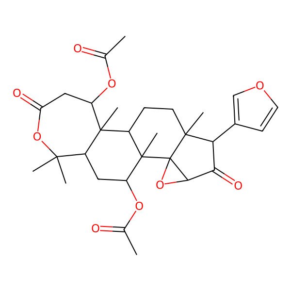 2D Structure of [3-Acetyloxy-16-(furan-3-yl)-2,7,7,11,17-pentamethyl-5,15-dioxo-6,13-dioxapentacyclo[9.8.0.02,8.012,14.012,17]nonadecan-10-yl] acetate
