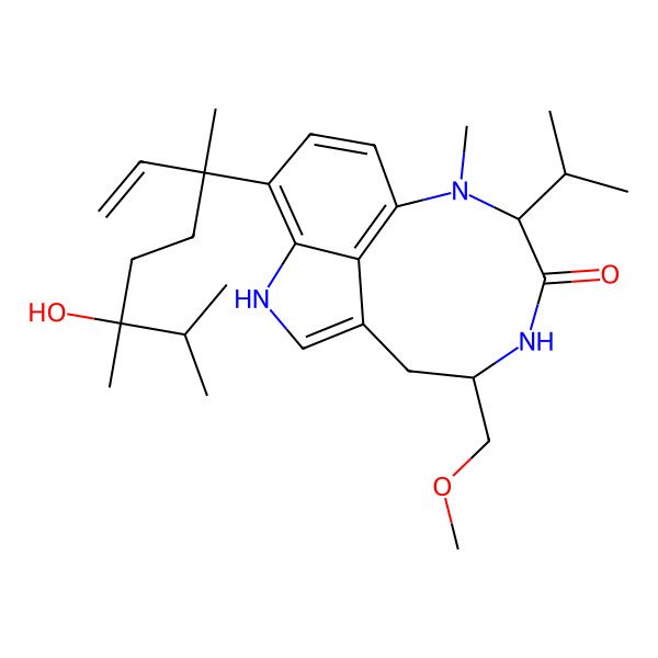 2D Structure of (10S,13S)-5-[(3R,6R)-6-hydroxy-3,6,7-trimethyloct-1-en-3-yl]-13-(methoxymethyl)-9-methyl-10-propan-2-yl-3,9,12-triazatricyclo[6.6.1.04,15]pentadeca-1,4,6,8(15)-tetraen-11-one