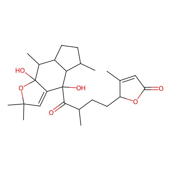 2D Structure of 2-[4-(4,8a-dihydroxy-2,2,5,8-tetramethyl-4a,5,6,7,7a,8-hexahydrocyclopenta[f][1]benzofuran-4-yl)-3-methyl-4-oxobutyl]-3-methyl-2H-furan-5-one