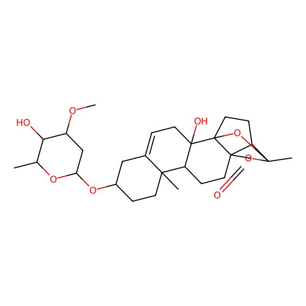 2D Structure of (1R,2R,7S,10R,11R,14S,17R,18S)-2-hydroxy-7-[(2R,4R,5S,6R)-5-hydroxy-4-methoxy-6-methyloxan-2-yl]oxy-10,17-dimethyl-16,21-dioxahexacyclo[15.3.1.01,14.02,11.05,10.014,18]henicos-4-en-15-one