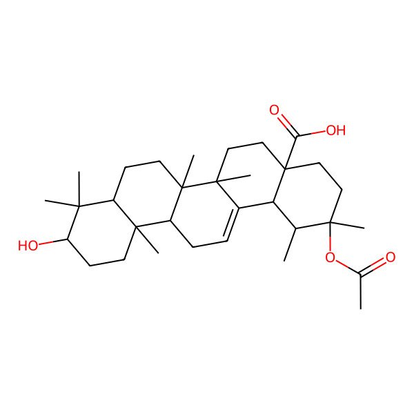 2D Structure of (1R,2S,4aR,6aR,6aS,6bR,8aR,10S,12aR,14bS)-2-acetyloxy-10-hydroxy-1,2,6a,6b,9,9,12a-heptamethyl-1,3,4,5,6,6a,7,8,8a,10,11,12,13,14b-tetradecahydropicene-4a-carboxylic acid 2D Structure of (1R,2S,4aR,6aR,6aS,6bR,8aR,10S,12aR,14bS)-2-acetyloxy-10-hydroxy-1,2,6a,6b,9,9,12a-heptamethyl-1,3,4,5,6,6a,7,8,8a,10,11,12,13,14b-tetradecahydropicene-4a-carboxylic acid