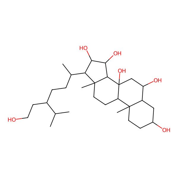 2D Structure of 17-[5-(2-Hydroxyethyl)-6-methylheptan-2-yl]-10,13-dimethyl-1,2,3,4,5,6,7,9,11,12,14,15,16,17-tetradecahydrocyclopenta[a]phenanthrene-3,6,8,15,16-pentol