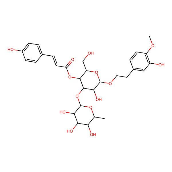 2D Structure of [(2R,3R,4R,5R,6R)-5-hydroxy-6-[2-(3-hydroxy-4-methoxyphenyl)ethoxy]-2-(hydroxymethyl)-4-[(2S,3R,4R,5R,6S)-3,4,5-trihydroxy-6-methyloxan-2-yl]oxyoxan-3-yl] (E)-3-(4-hydroxyphenyl)prop-2-enoate