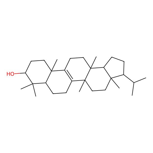 2D Structure of 3a,5a,8,8,11a,13a-Hexamethyl-3-propan-2-yl-1,2,3,4,5,6,7,7a,9,10,11,12,13,13b-tetradecahydrocyclopenta[a]chrysen-9-ol