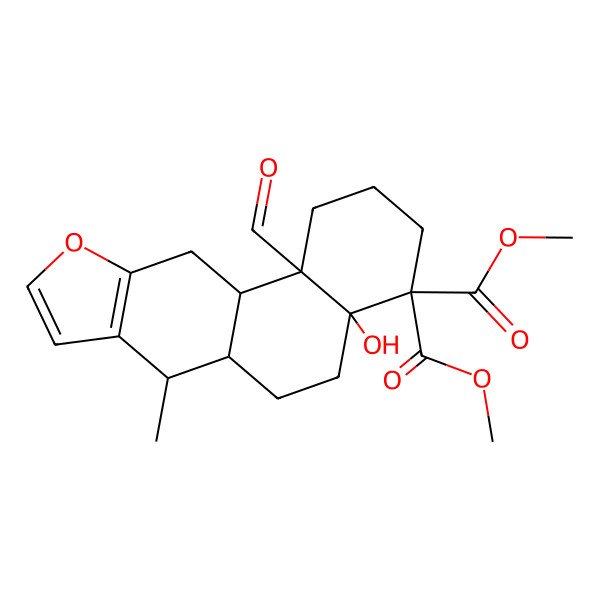 2D Structure of dimethyl (4aS,6aS,7R,11aS,11bS)-11b-formyl-4a-hydroxy-7-methyl-2,3,5,6,6a,7,11,11a-octahydro-1H-naphtho[2,1-f][1]benzofuran-4,4-dicarboxylate