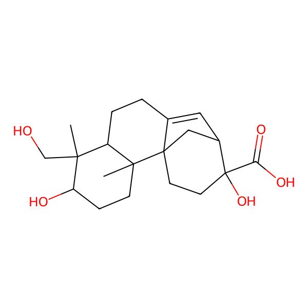 2D Structure of 5,13-Dihydroxy-6-(hydroxymethyl)-2,6-dimethyltetracyclo[10.3.1.01,10.02,7]hexadec-10-ene-13-carboxylic acid