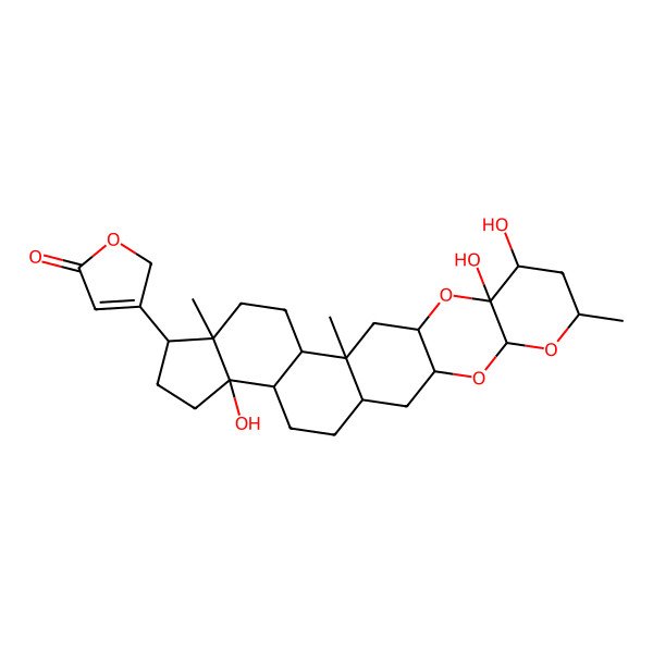 2D Structure of 3-(9,10,22-trihydroxy-7,14,18-trimethyl-4,6,11-trioxahexacyclo[12.11.0.03,12.05,10.015,23.018,22]pentacosan-19-yl)-2H-furan-5-one