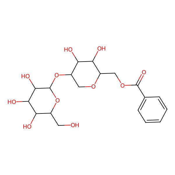 2D Structure of [(2R,3R,4S,5S)-3,4-dihydroxy-5-[(2R,3R,4S,5S,6R)-3,4,5-trihydroxy-6-(hydroxymethyl)oxan-2-yl]oxyoxan-2-yl]methyl benzoate
