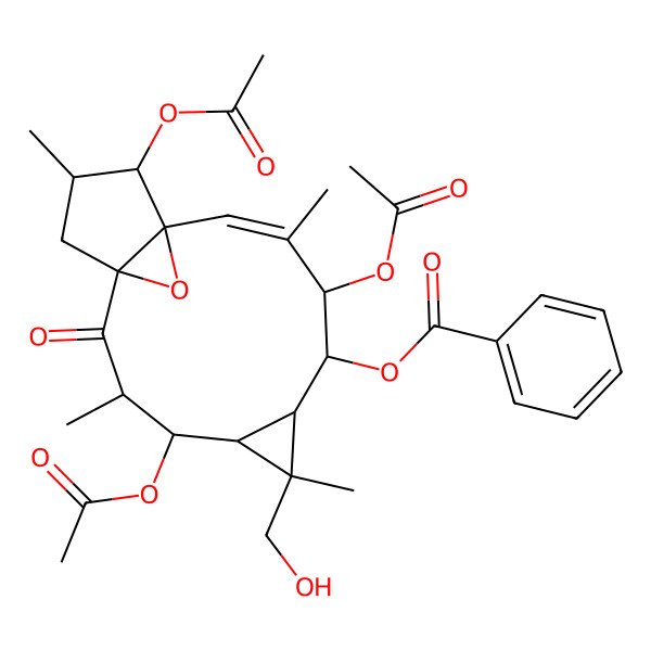 2D Structure of [4,9,13-Triacetyloxy-6-(hydroxymethyl)-3,6,10,14-tetramethyl-2-oxo-16-oxatetracyclo[10.3.1.01,12.05,7]hexadec-10-en-8-yl] benzoate