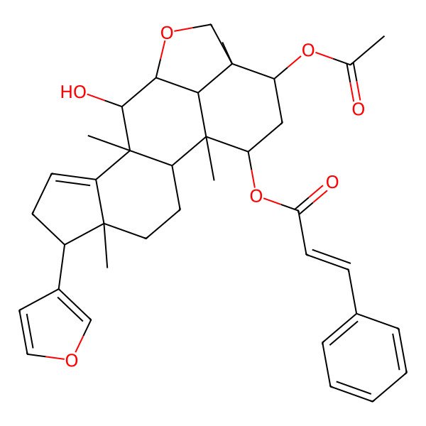 2D Structure of [16-Acetyloxy-6-(furan-3-yl)-11-hydroxy-1,5,10,15-tetramethyl-13-oxapentacyclo[10.6.1.02,10.05,9.015,19]nonadec-8-en-18-yl] 3-phenylprop-2-enoate