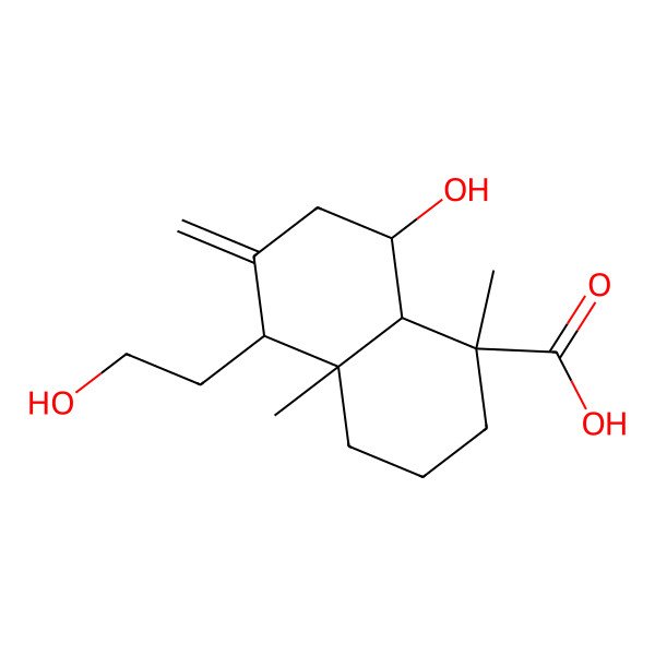 2D Structure of (1R,4aR,5R,8S,8aR)-8-hydroxy-5-(2-hydroxyethyl)-1,4a-dimethyl-6-methylidene-3,4,5,7,8,8a-hexahydro-2H-naphthalene-1-carboxylic acid