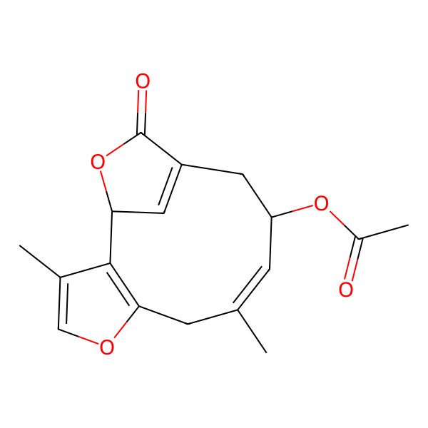 2D Structure of [(1R,10R)-3,8-dimethyl-13-oxo-5,14-dioxatricyclo[10.2.1.02,6]pentadeca-2(6),3,8,12(15)-tetraen-10-yl] acetate