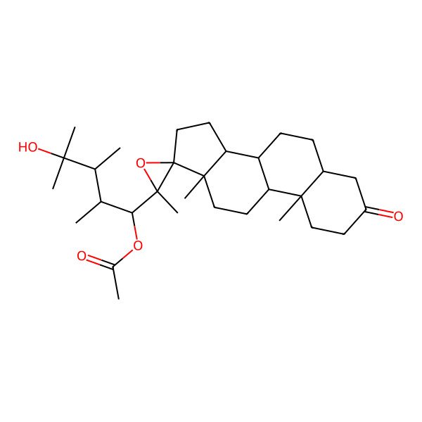 2D Structure of [4-hydroxy-2,3,4-trimethyl-1-(2',10,13-trimethyl-3-oxospiro[2,4,5,6,7,8,9,11,12,14,15,16-dodecahydro-1H-cyclopenta[a]phenanthrene-17,3'-oxirane]-2'-yl)pentyl] acetate