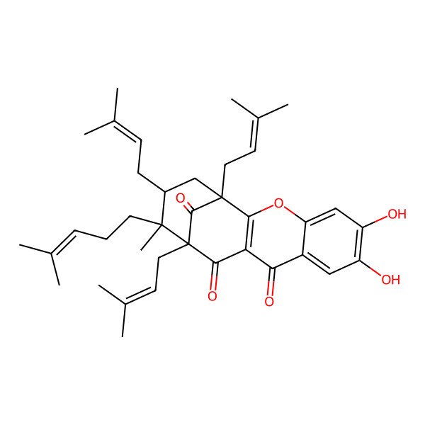 2D Structure of 6,7-Dihydroxy-14-methyl-1,13,15-tris(3-methylbut-2-enyl)-14-(4-methylpent-3-enyl)-3-oxatetracyclo[11.3.1.02,11.04,9]heptadeca-2(11),4,6,8-tetraene-10,12,17-trione