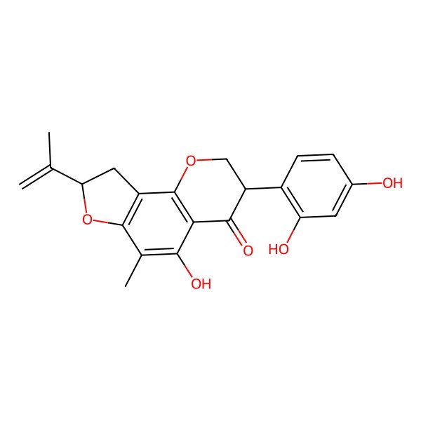 2D Structure of 3-(2,4-Dihydroxyphenyl)-5-hydroxy-6-methyl-8-prop-1-en-2-yl-2,3,8,9-tetrahydrofuro[2,3-h]chromen-4-one