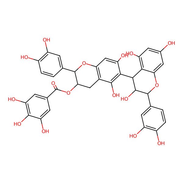 2D Structure of [(2R,3R)-2-(3,4-dihydroxyphenyl)-6-[(2R,3R,4S)-2-(3,4-dihydroxyphenyl)-3,5,7-trihydroxy-3,4-dihydro-2H-chromen-4-yl]-5,7-dihydroxy-3,4-dihydro-2H-chromen-3-yl] 3,4,5-trihydroxybenzoate