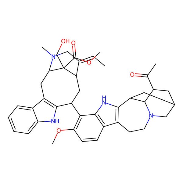 2D Structure of methyl (1S,12R,14S,15Z,18S)-12-[(1R,15S,17S,18R)-17-acetyl-6-methoxy-3,13-diazapentacyclo[13.3.1.02,10.04,9.013,18]nonadeca-2(10),4(9),5,7-tetraen-5-yl]-15-ethylidene-18-(hydroxymethyl)-17-methyl-10,17-diazatetracyclo[12.3.1.03,11.04,9]octadeca-3(11),4,6,8-tetraene-18-carboxylate