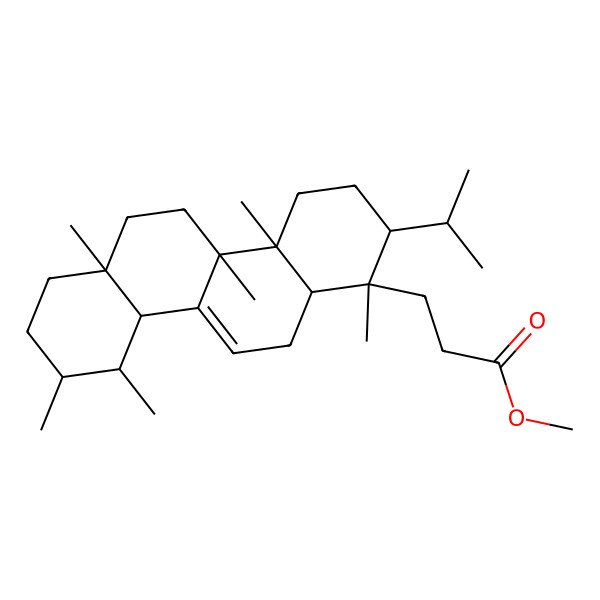 2D Structure of methyl 3-[(1S,2S,4aR,4bS,6aR,9R,10S,10aR,12aR)-1,4a,4b,6a,9,10-hexamethyl-2-propan-2-yl-2,3,4,5,6,7,8,9,10,10a,12,12a-dodecahydrochrysen-1-yl]propanoate