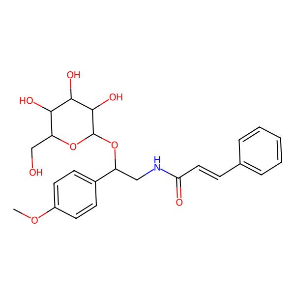 2D Structure of N-[2-(4-methoxyphenyl)-2-[3,4,5-trihydroxy-6-(hydroxymethyl)oxan-2-yl]oxyethyl]-3-phenylprop-2-enamide